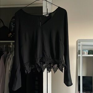Elegant Black Lace Hem Women's Top